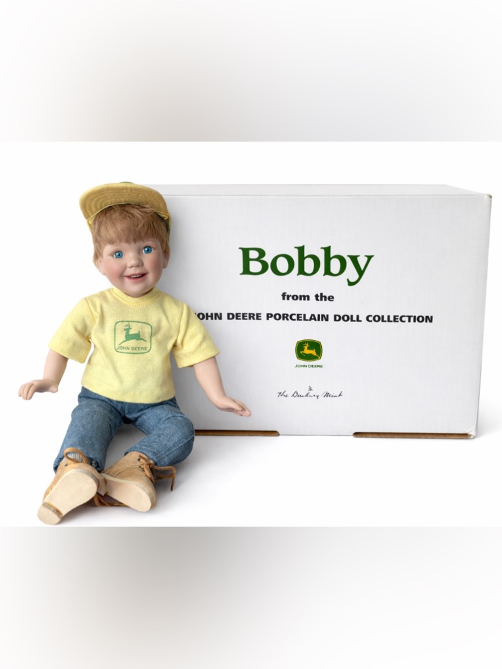 Danbury Mint John Deere "Bobby" Porcelain Collector Doll | Yellow T-Shirt & Cap